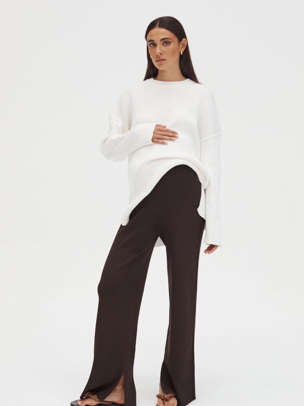 Women's Wide-Leg Ribbed Pants in Dark Brown